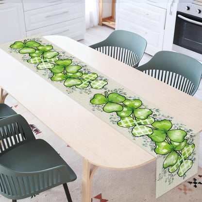 St. Patrick's Day Linen Table Runner Valentine's Day Table Runner Eucalyptus Hearts Lucky Shamrock Tables Decoration for Dinning Kitchen Home Party Decoration Supplies (13 x 72Inch)