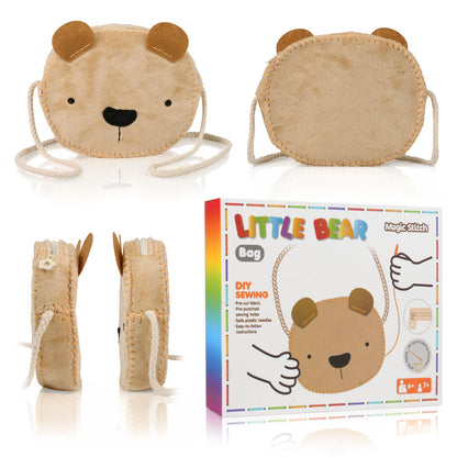 MIJIUWJ Little Bear DIY Sewing Kit for Beginners Kids Arts and Crafts, Plush Crossbody Bag with Zipper, Instructions Learn to Sew & Felt Embroidery, No Mess Starter Stitch Gifts for Girls Age 6-7 8-12