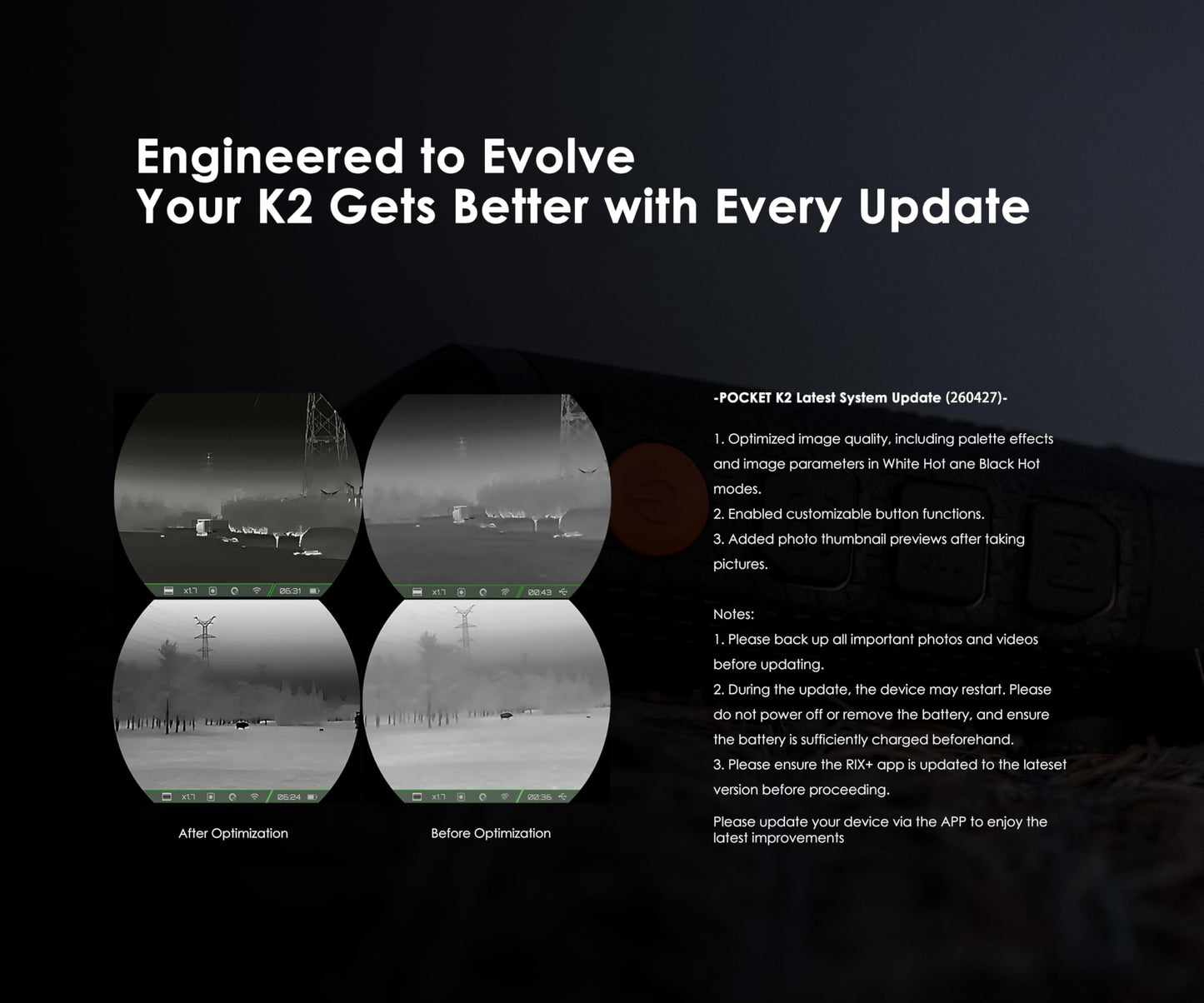 RIX Pocket K2 Portable Thermal Monocular for Hunting, 256x192 (50Hz), Wi-Fi, Handheld Night Vision Monocular
