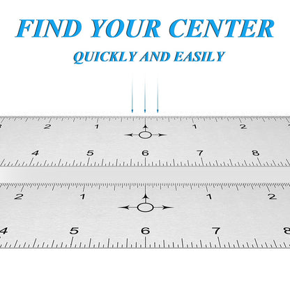 Tellegloww 2 Pack 12 Inch Center Finding Rulers Aluminum Metal Centering Ruler Tool Straight Edge for Woodworking Metal Work Construction and Around the Home