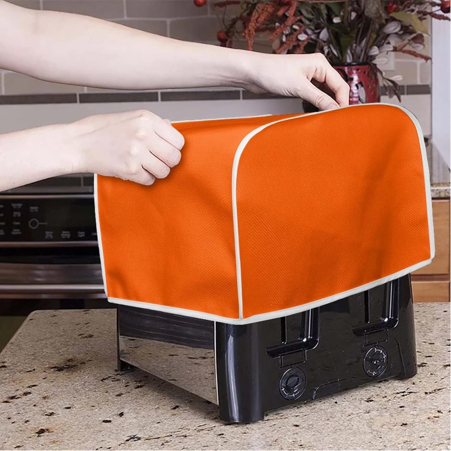 Orange Toaster Dust Cover, Washable Polyester for 2 Slice Toaster, Fits Most Standard 2 & 4 Slice Toasters