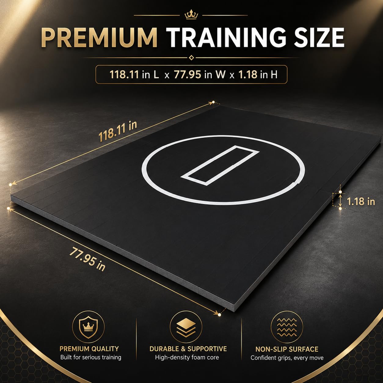 6.5x10 FT Wrestling Mat for Home Gym, Heavy-Duty PVC & XPE Foam BJJ MMA Jiu Jitsu Judo Mat, Anti-Slip Lychee Pattern, Waterproof Roll-Up Grappling Mat, Black