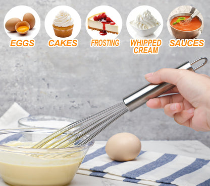 Webake 11" Stainless Steel French Whisk French Whip for Professional or Home, 304 Metal Whisk Set of 2