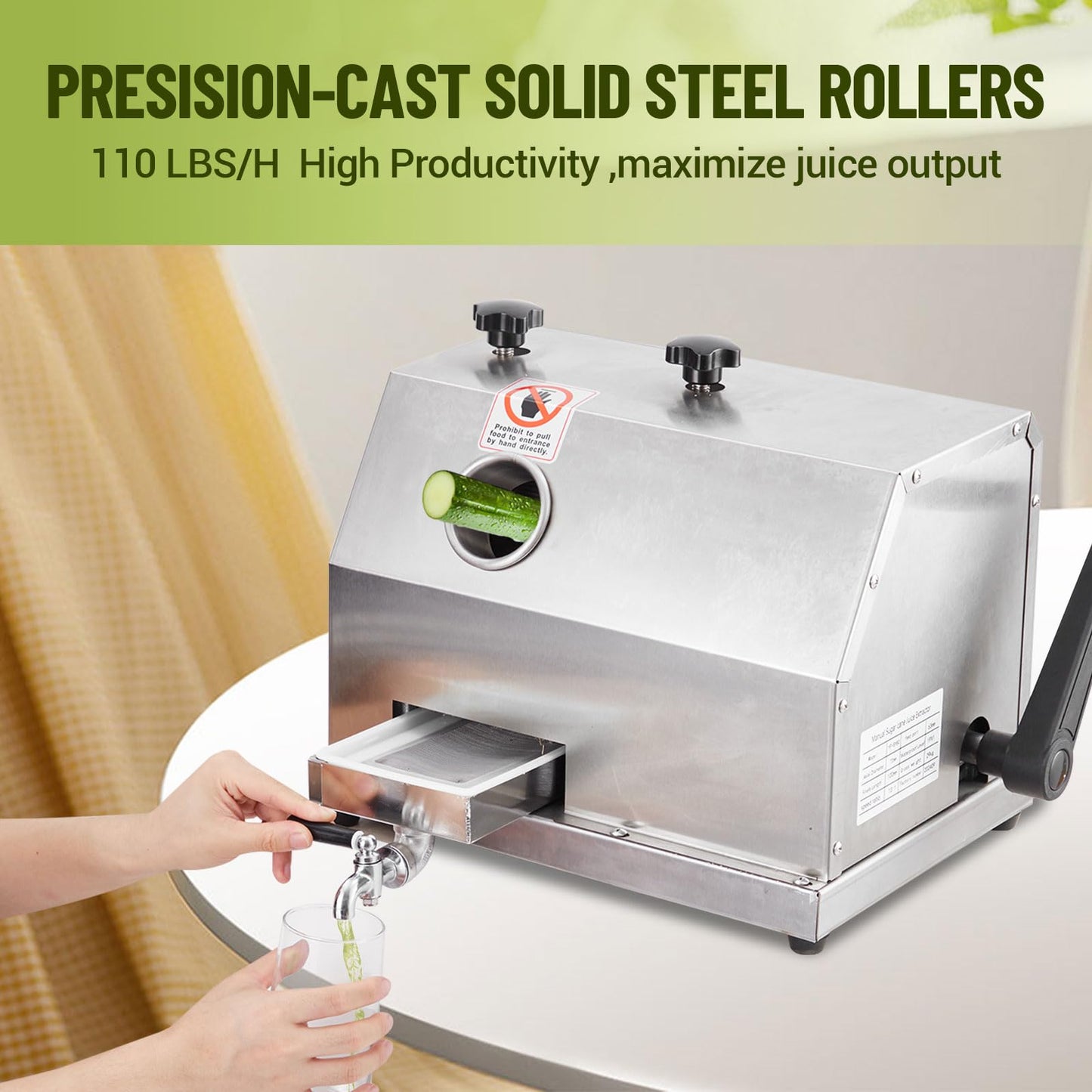 Commercial Sugarcane Juice Extractor with Stainless Steel 3-Rollers, 110 LBS/Hour High Output Sugarcane Press, Large 2.4 Inch Professional Juice Machine for Juice Bars, Restaurants & Home Use, Durable