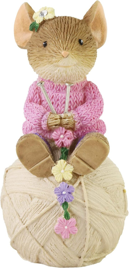 Enesco Tails with Heart Knitting Mouse Miniature Figurine, 2.16 Inch, Multicolor