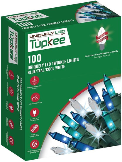 Christmas Uniquely LED Twinkle Lights - Matches Incandescent Exactly - 20 of 100 Lights Twinkling - 100 Blue / Teal / Cool White Bulbs - 24.75 Ft, Christmas Tree Sparkling Light String Indoor Outdoor