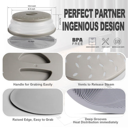 2 in 1, Aidacom Microwave Splatter Cover for Food & Silicone Microwave Mat, Mat as Bowl Holder, Trivet, Pot Holders, Drying, Baking, Utensils Rest for Kitchen Counter, Dishwasher Safe, Grey