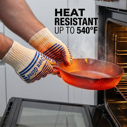 Heat Resistant Oven Gloves - 2 Pack, 540 Degree Professional Grade Oven Mitts with Fingers, Non-Slip Silicone Grip Cooking Gloves for Baking, Grilling, BBQ, Fireplace and Sourdough