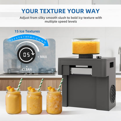 ICEMAGE Shaved Ice Machine, 60s Fast Slushie & Snow Cone Maker for Home, No Pre-Freezing, 15 Textures, All-Drink Compatible, 50dB Quiet, One-Touch Self-Cleaning, Compact for Parties & RVs