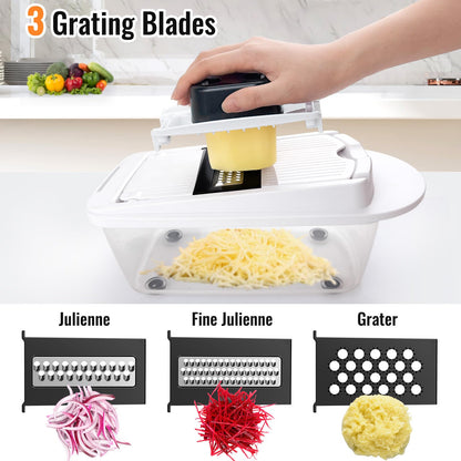 12 Blade All-in-1 Vegetable Chopper Mandoline Slicer with Container, Spiralizer with Containers, Food Chopper, Onion Chopper, Veggie Cutter for Salad, Kitchen Gadgets Accessories Essentials, White