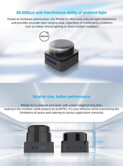 WayPonDEV RPLIDAR S3 Lidar Sensor 2D 360 Degree 40 Meters Scanning Radius IP65 ROS SLAM LIDAR Sensor Scanner for Obstacle Avoidance and Navigation of Robots (TTL UART)