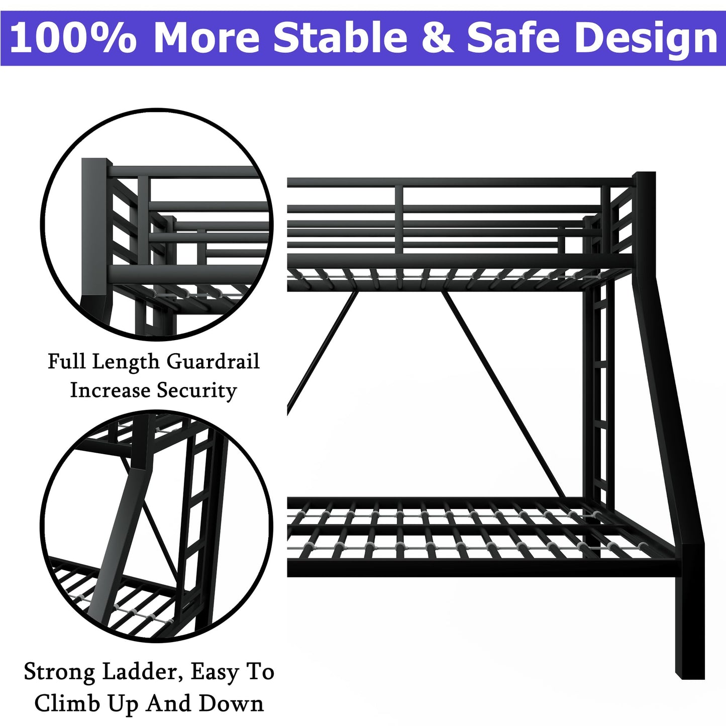 ATOPCORP Heavy-Duty Metal Twin XL Over Queen Bunk Bed with 2 Ladders,Higher Quality Metal Bunk Bed Queen Size for Boys Girls Teens Adults,No Box Spring Needed,Weight Capacity 600LBS (Black)