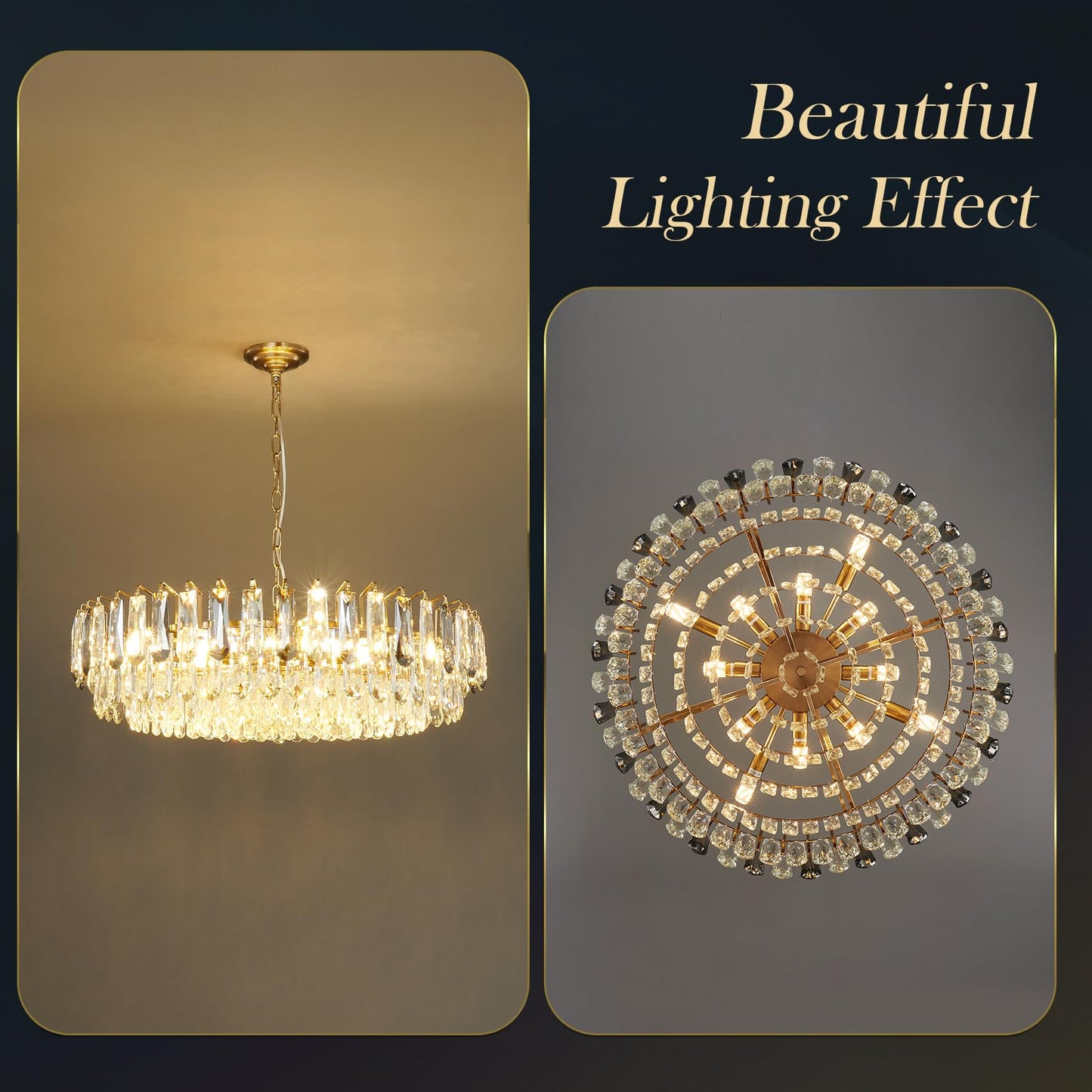 XIAOQIWU 31.5" Gold Crystal Chandeliers Modern3-Tier Luxury Crystal Pendant Light Ceiling Pendant Lighting for Dinning Room Living Room Foyer