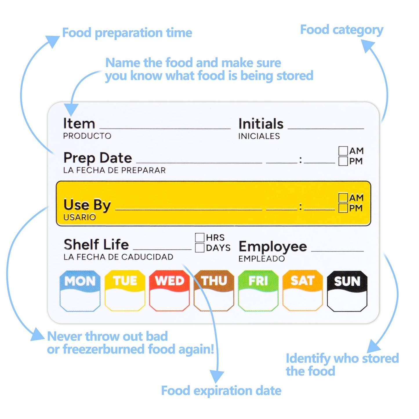 Restaurant Quality Shelf Life Food Rotation Labels Vinyl, 2” x 3” Self-Adhesive Removable Freezer Food Labels, Perfect for Reusable Containers, Easy to Remove, Food Safety Date Sticker (3 PCS)