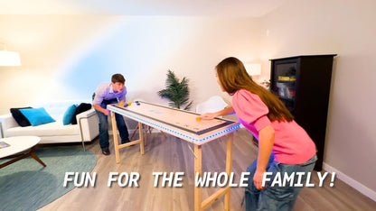 6-Foot Premium Shuffleboard Table w/LED Lights & Folding Legs - Wood Grain Edition