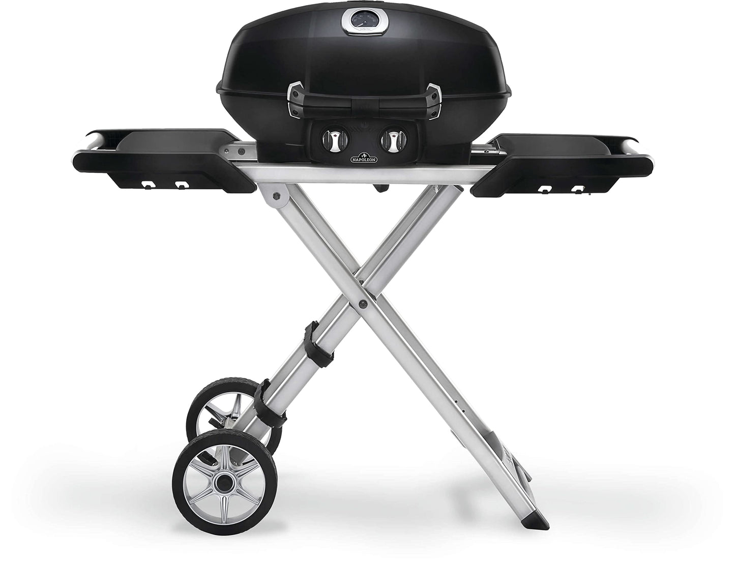 Napoleon TravelQ PRO285X Portable Propane Gas Grill with Foldable Scissor Cart, Black, 2 Burners, Tailgating, Camping, and Small Outdoor Spaces