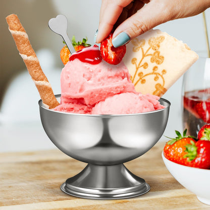 TOYANDONA 4pcs Stainless Steel Footed Dessert Bowls with Forks - Thickened Japanese-style Ice Cream Cups Silver Serving Bowls for Sundae Parfait Yogurt Pudding Salad Fruit, Home Kitchen & Restaurant