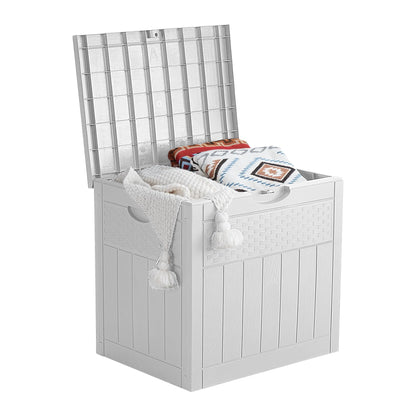 EHHLY 33 Gallon Deck Box, Small Outdoor Storage Box Waterproof, Lockable Secure Package Bin Delivery Box for Outside Front Porch, Patio Cushions Storage Box, Delivery Driver Snack Box for Porch, White