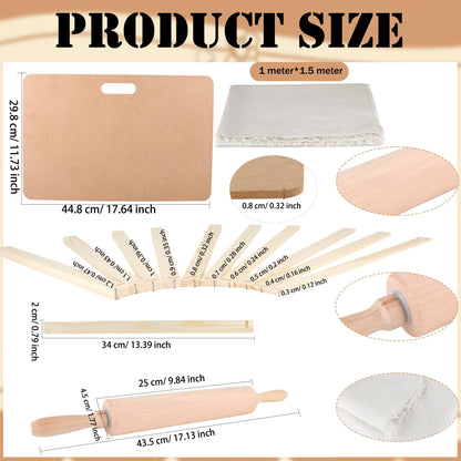 23 Pcs Pottery Tool Kit with Clay Rolling Pin 10 Size Thickness Guides Linen Tablecloth Wooden Pottery Board for Ceramic Clay Making