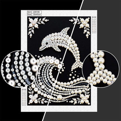 Kulvci Dolphin DIY 5D Pearl Painting Kit, Diamond Painting Kit for Adults Beginner, Bead Art Kits All-Pearl Dot Painting for Wall Decor, Creative Stress Relief Gift Home Decor,12 × 16 inch