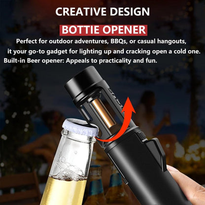 Torch Lighter, Butane Refillable Multifunction Straight Flame Bright Lighter Windproof Adjustable Color with Safety Lock Jet Lightsaber Flame for Outdoor, Campfires, BBQ, Candles, Camping