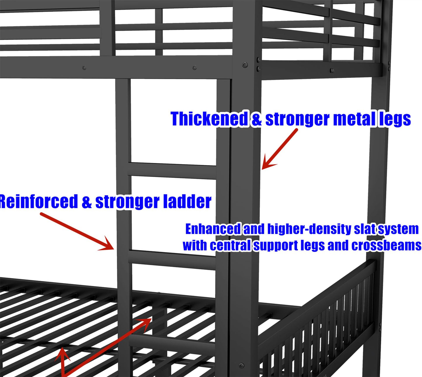 LEEKAF Stronger & Higher Quality Heavy Duty Metal Bunk Bed Queen Over Queen Size Bunkbed, Thickened Safer More Stable Steel Queen Bunk Bed (Faster Assembly)