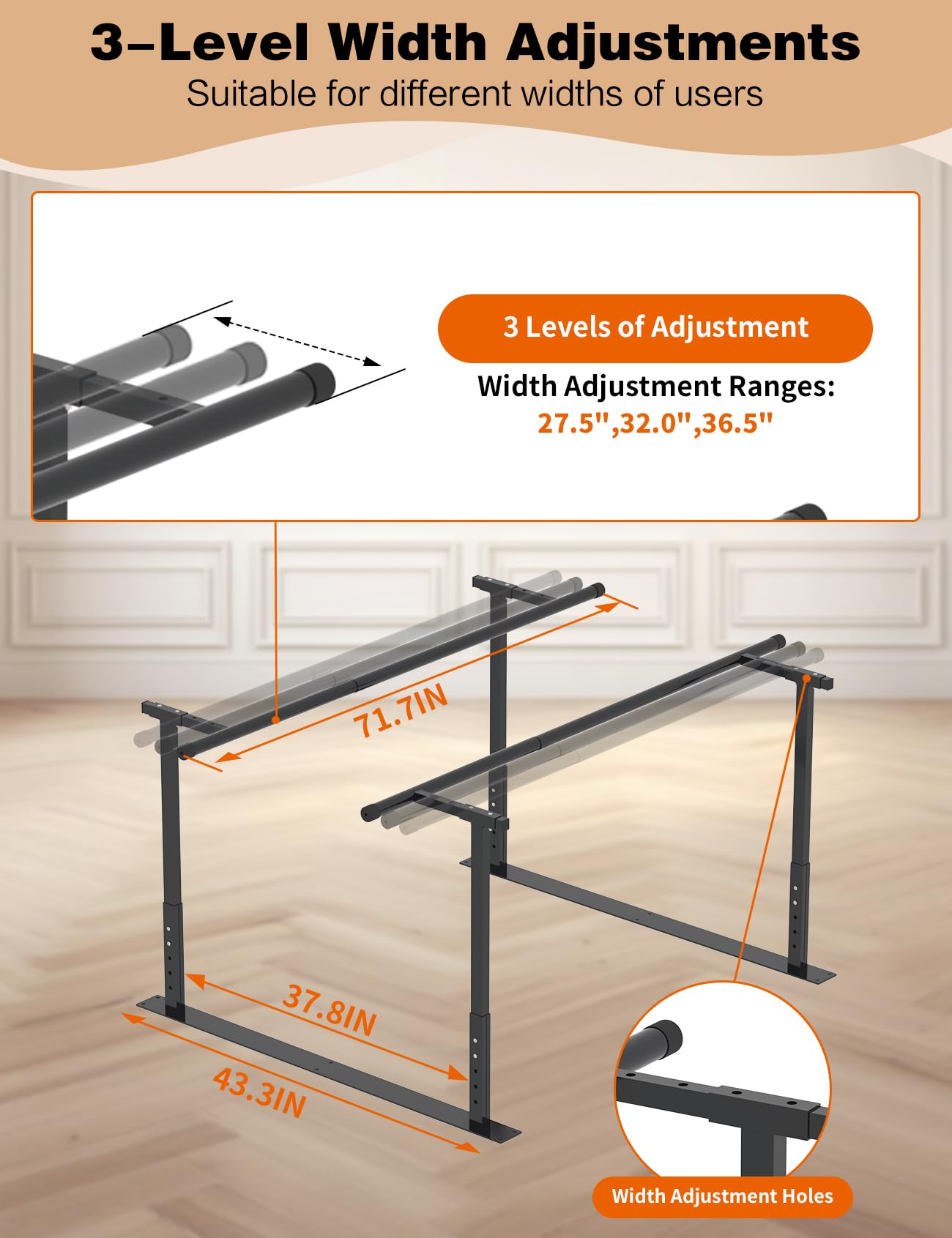 YEEZOO Parallel Bars for Physical Therapy 6FT, Adjustable Height & Width Walking Assist bar for Rehabilitation & Walking Balance Issues(6ft/183cm)