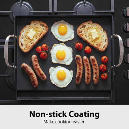 Utheer 17" x 13" Nonstick Coating Cooking Griddle for Gas Grill, Universal Griddle Flat Top Plate Insert with Grease Groove and Removable Handles for Charcoal/Gas Grills, Camping, Tailgating, Parties