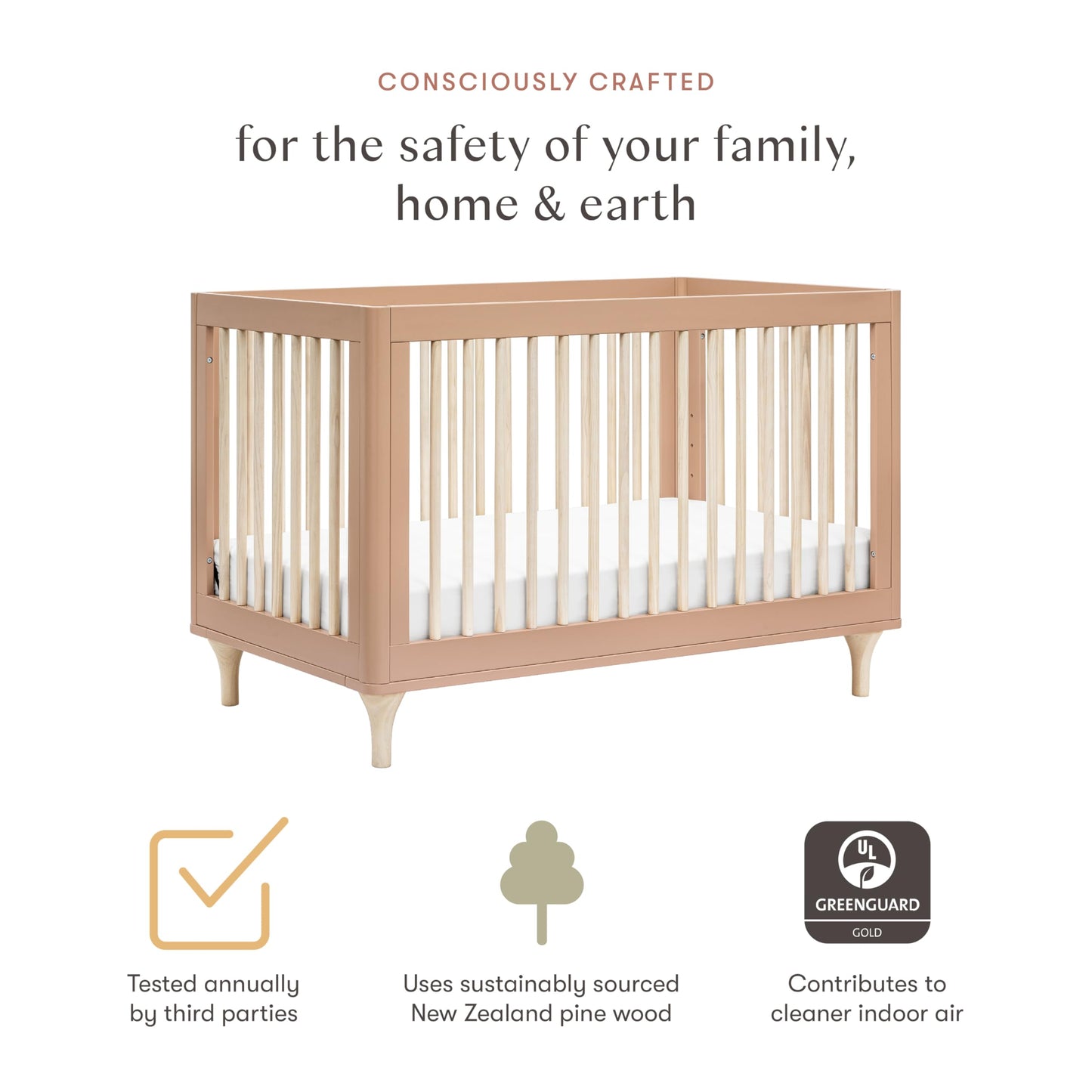 Babyletto Lolly 3-in-1 Convertible Crib with Toddler Bed Conversion Kit in Canyon/Washed Natural, Greenguard Gold Certified