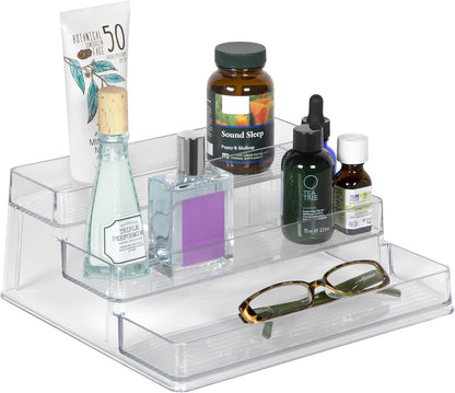 Richards 3 Tier Medicine Cabinet Organizer - Clear Plastic Makeup & Spice Rack for Bathroom Counter, 10" x 4" x 9"