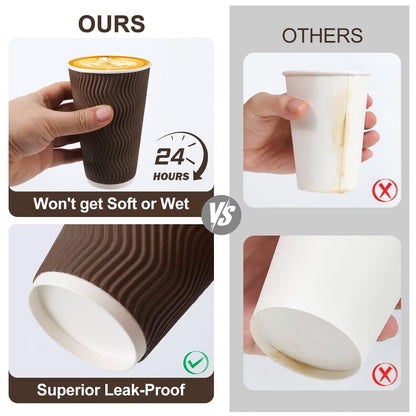 Huifany 16 oz Coffee Cups with Lids 50 Pack, Disposable Coffee Cups with Lids, Insulated To Go Paper Coffee Cup for Hot Cold Drinks