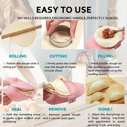 MUMSUNG Dumpling Maker, Empanadas press mold maker Set with Dough Cutter, Dumpling Mold Set for Pierogi, Pastelitos, Calzone, Turnovers, Chinese Dumpling White 3sizes (4"+3"+2.6")