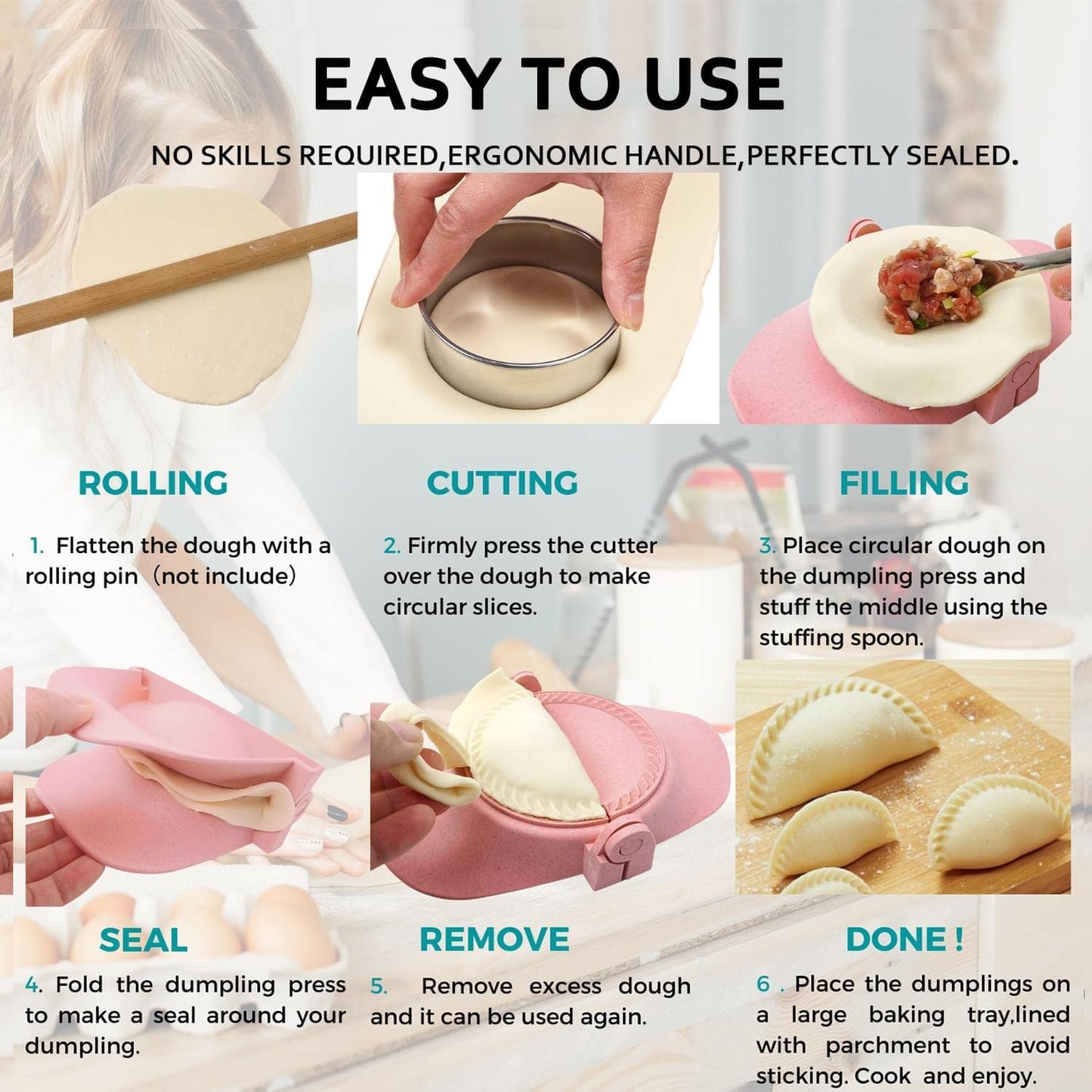 MUMSUNG Empanadas Press Maker Mold Set,4-inch Dumpling Maker With Dough Cutter, Professional Kitchen Gadget for Empanada, Pierogi, Pastelitos, Calzone, Turnovers 4"-White