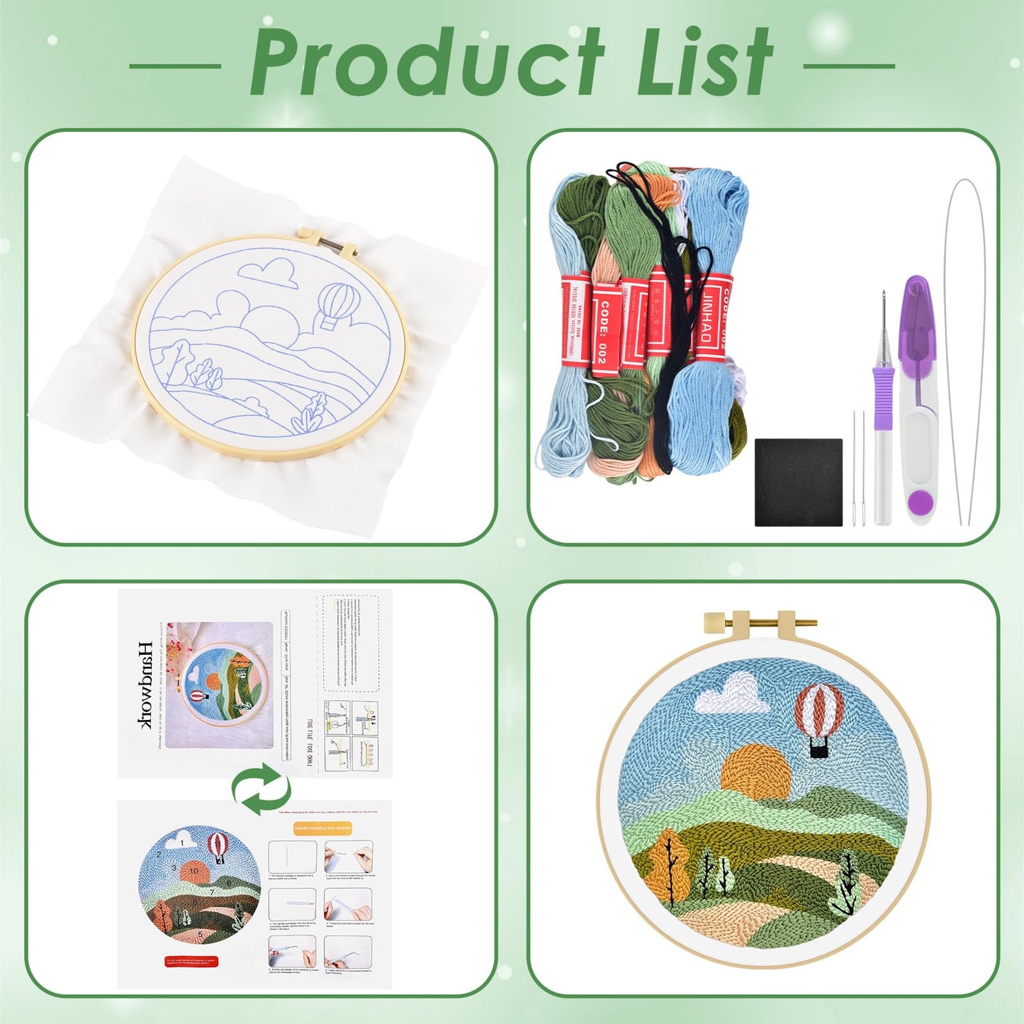 ERKOON Punch Needle Kit Adults Beginners, DIY Easy Landscapes Embroidery Set for Starter Art Craft, Needling Punch Project with Patterns, Tools, Yarns, Hoop, Instruction (Spring)