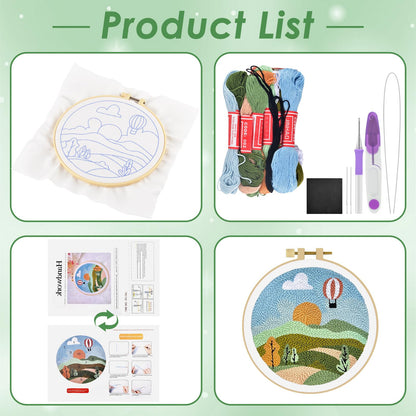 ERKOON Punch Needle Kit Adults Beginners, DIY Easy Landscapes Embroidery Set for Starter Art Craft, Needling Punch Project with Patterns, Tools, Yarns, Hoop, Instruction (Spring)