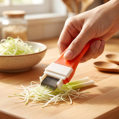 Unomor Green Onion Cutter Vegetable Slicer Scallion Shredder Kitchen Tool - Stainless Steel Multi Blade Cutter with Non Slip Handle for Meal Prep Salad Garnish Chili Cooking