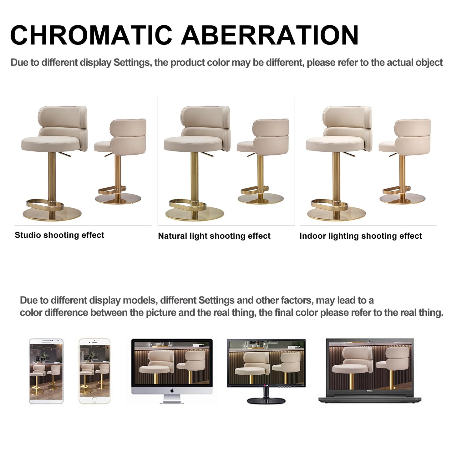 CAROCC Fireproof Leather Swivel Bar Stool Adjustable Airlift Counter Height Bar Stool Kitchen Dining Cafe Hydraulic Bar Chair with Padded Back，Gold Chromed Metal Base (1PCS Khaki)