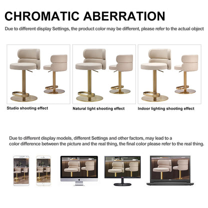 CAROCC Fireproof Leather Swivel Bar Stool Adjustable Airlift Counter Height Bar Stool Kitchen Dining Cafe Hydraulic Bar Chair with Padded Back，Gold Chromed Metal Base (1PCS Khaki)