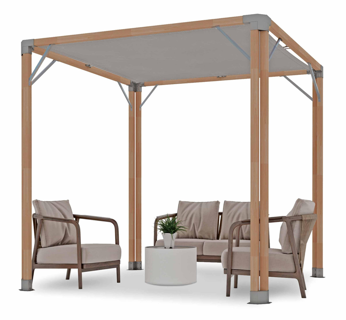 Bali 8 x 8’ Cedar Pergola - Easy to Assemble. Western Red Cedar, Sunshade Canopy, Sustainably Sourced, Made in Canada. Perfect for Patio, Deck or Backyard.