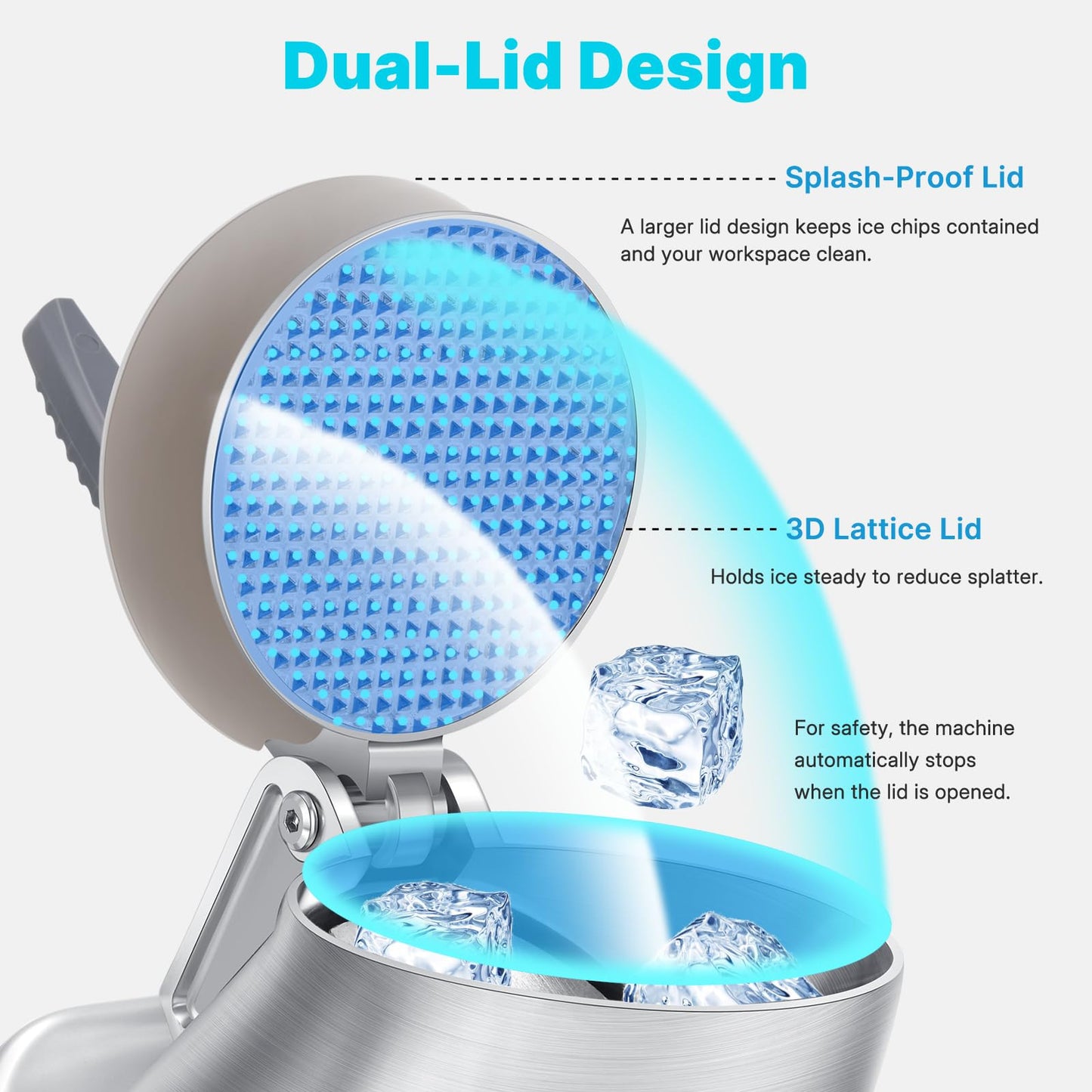 Hurmovae 178Ibs/h Cordless Portable Ice Shaver Machine with Dual Blade, Dual Batteries &Ice Pick, 180W Battery Powered Ice Cusher Machine for Home Use &Outdoor (Backyard & Patio), Extra Blades, Silver