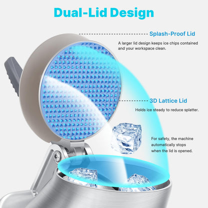 Hurmovae 178Ibs/h Cordless Portable Ice Shaver Machine with Dual Blade, Dual Batteries &Ice Pick, 180W Battery Powered Ice Cusher Machine for Home Use &Outdoor (Backyard & Patio), Extra Blades, Silver