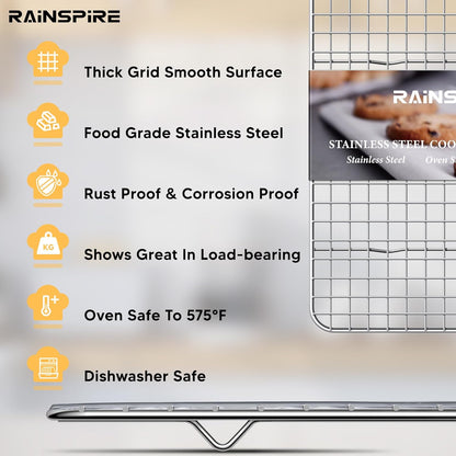 Rainspire Cooling Rack - Heavy Duty Stainless Steel Baking Rack | Oven Safe, Fits Quarter Sheet Pan (8.5" x 12")