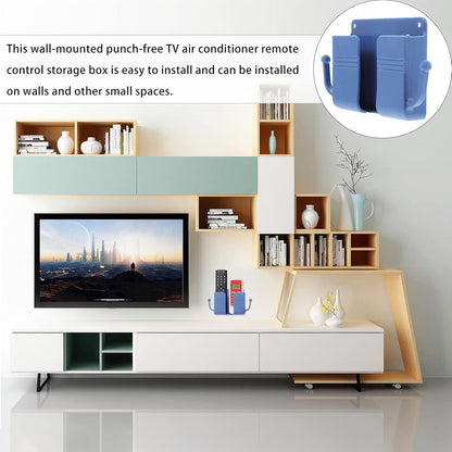 Healifty 5pcs Remote Control Holder with Hook, Wall Mounted Media Storage Box for Home Bedroom (Blue)
