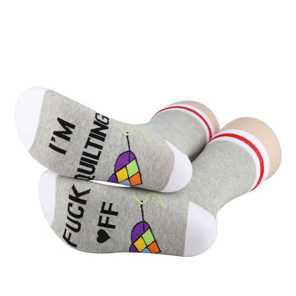 G2TUP 2 Pairs Quilting Socks F*ck Off I'm Quilting Socks Seamstress Gift Sewing Lover Sock Sewing Gift Quilter Gifts