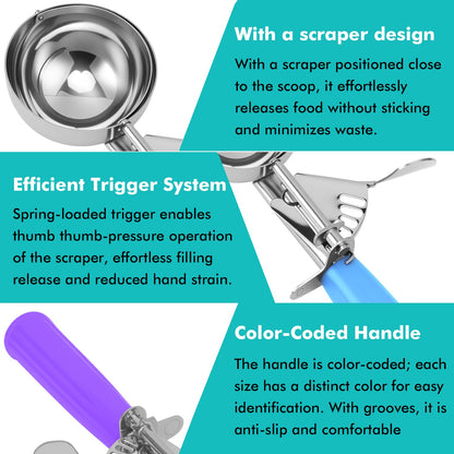JUNADAEL J Ice Cream Scoop, Cookie Scoop Set, Incluede 1.2 OZ/ 2 OZ/ 4 OZ Scoop, Portion Control For Cookie Dough, Ice Cream, Cupcake, Muffin, Mashed Potatoes, Side Dish, Pancake