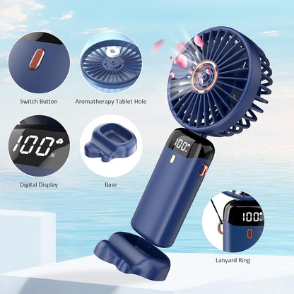 Personal Fan, Portable Hanging Neck Fan, 4000mAh USB-C Rechargeable, 5-Speed Modes, Max 16H Run Time (Blue)