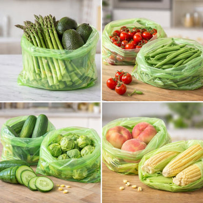Reusable Produce Bags to Keep Fruit Fresh Longer, 40 Pack (20S, 20L) Vegetable Storage Bags for Refrigerator, Reusable Salad & Cut Flower Storage Bags, BPA Free