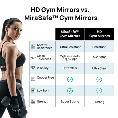 Dulles Glass Shatter-Resistant Home Gym Mirror – 36" x 72" – Wall Mount Kit Included – Commercial Grade Safety Full-Length Exercise, Dance, Yoga & Martial Arts Mirror