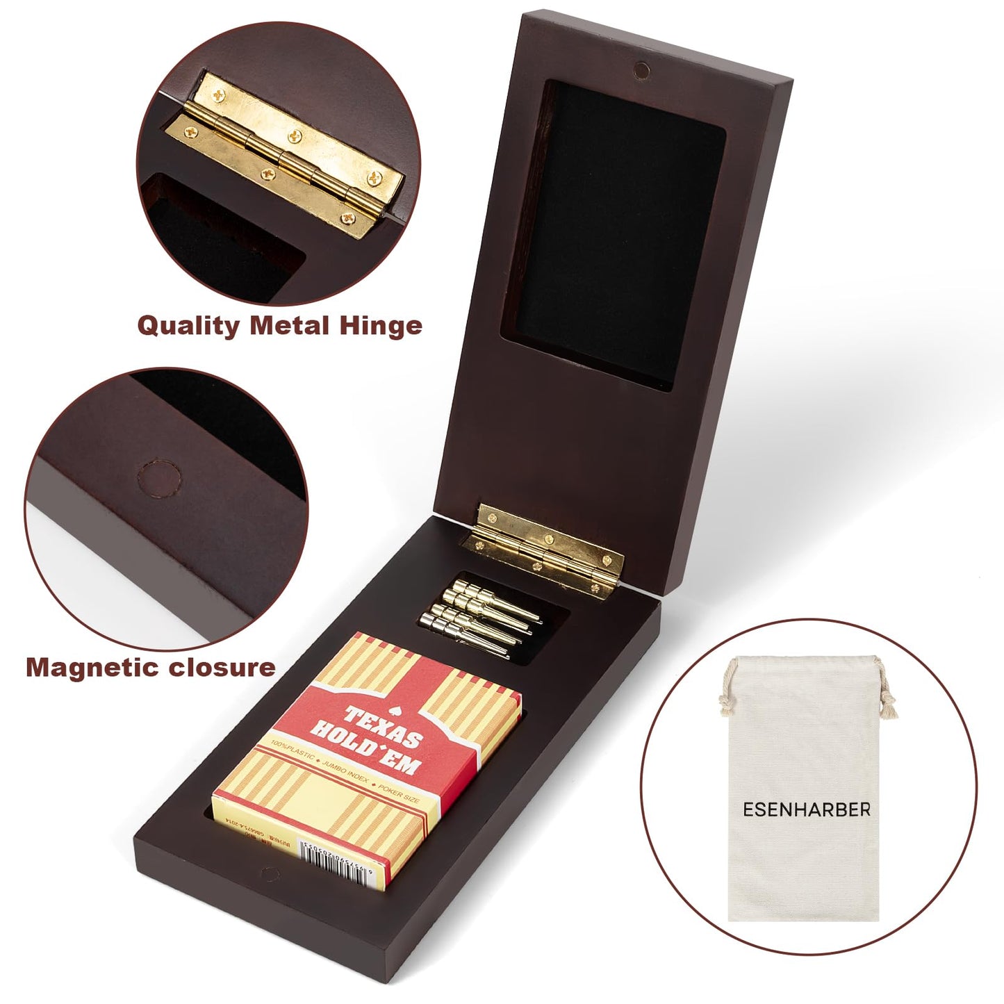 ESENHARBER Foldable Wooden Cribbage Board Set - Elegant 3-Track Design with Magnetic Closure, 9 Metal Pegs, Full Deck of Cards, Perfect for Family Game Nights and Travel