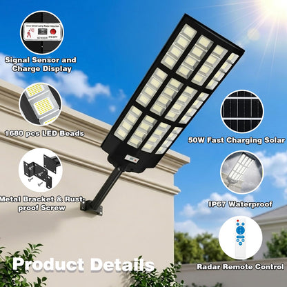 MOXNICE Solar Street Lights, 13000W Solar Lights Outdoor, 7500K Daylight Motion Sensor Security Light with Remote, IP67 Waterproof Dusk to Dawn LED Flood Light for Parking Lot, Yard, Driveway, Garden